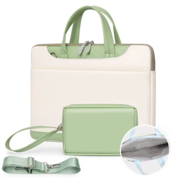 Color: Fresh green power pack, Size: 12inches - Leather Large Capacity Laptop Case