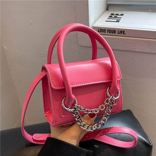 Classic Design Alloy Chain Tassel Decorated Women Mini Wholesale Handbag - Rose